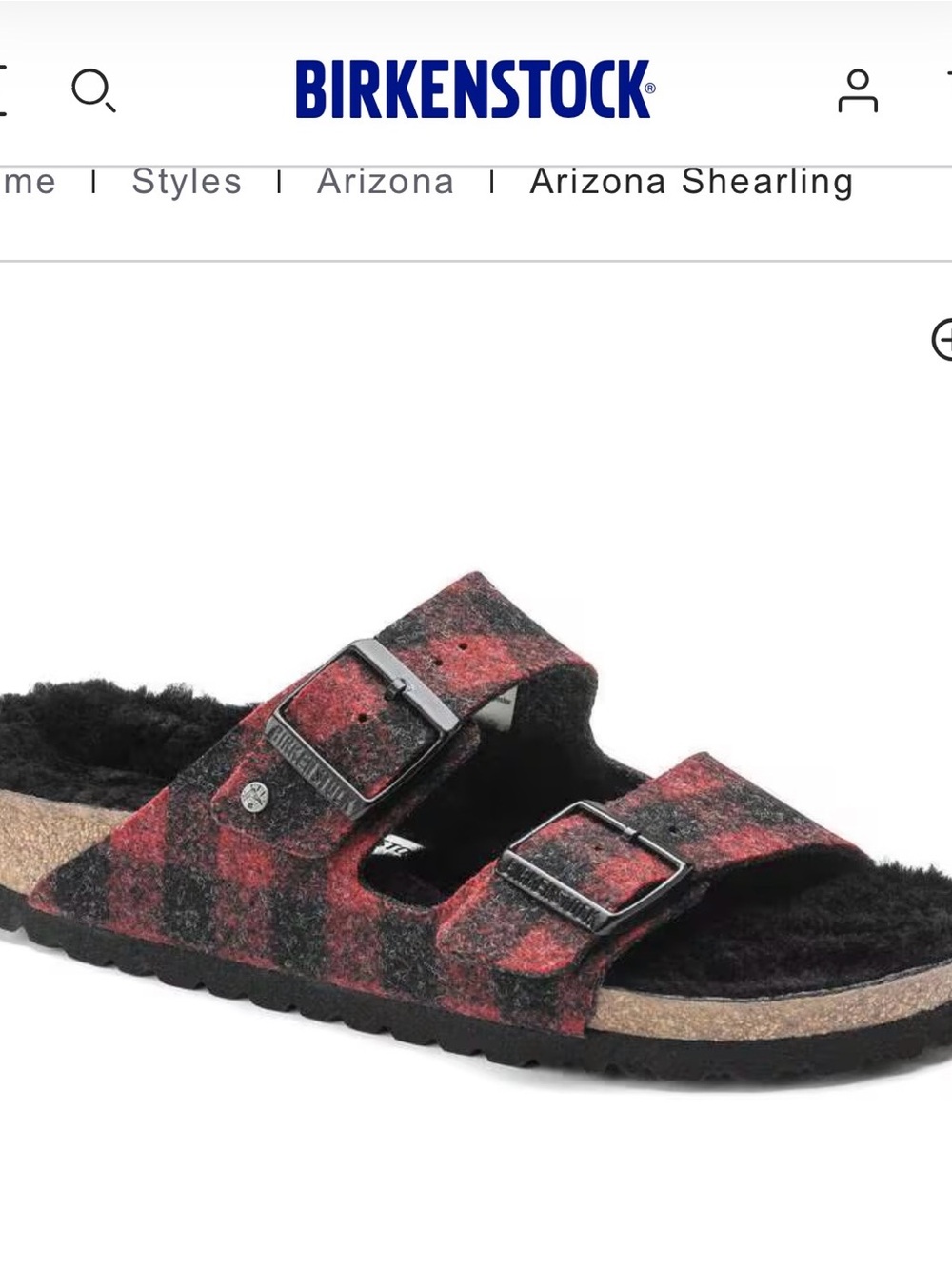 BirkenstockArizona Shearling Sandal in Red and Black Plaid